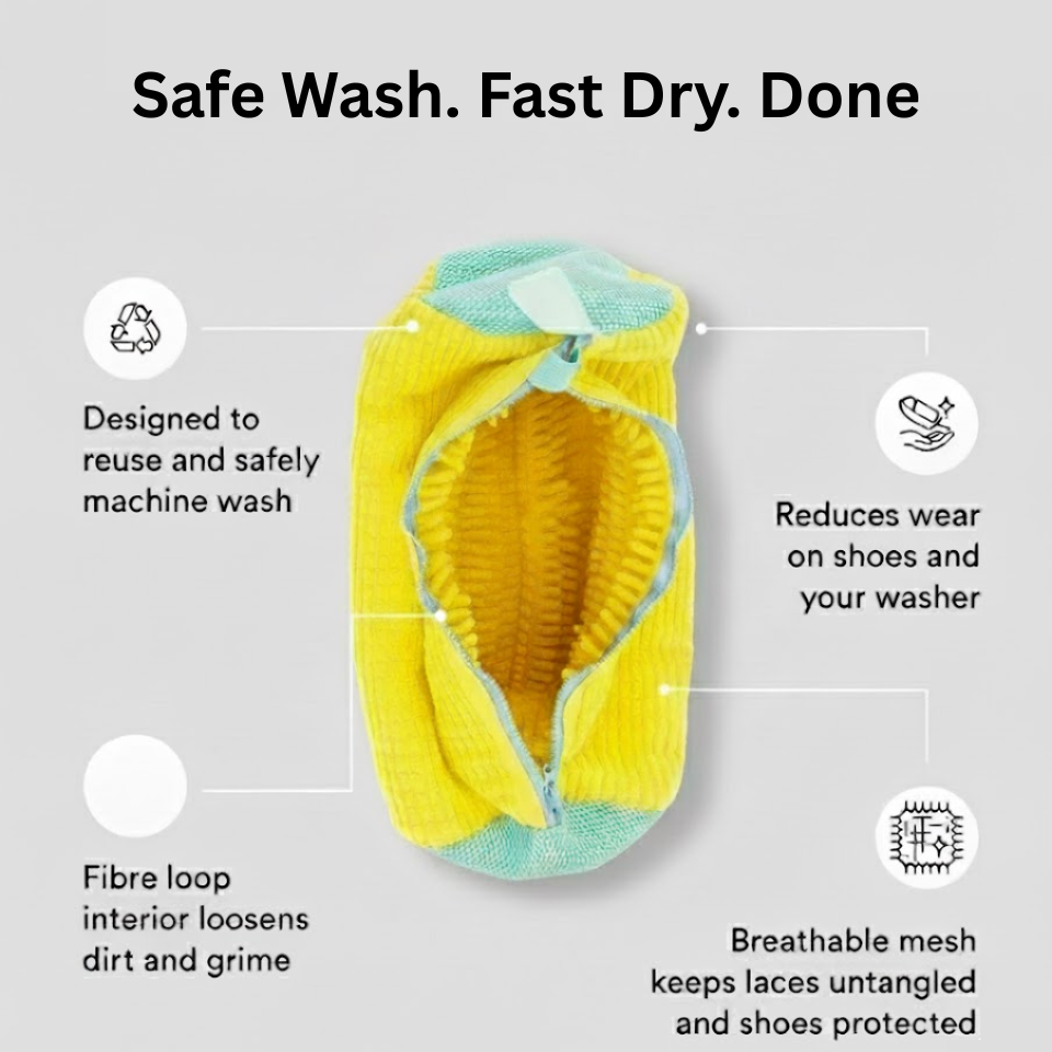 Yellow shoe cover with text on a gray background